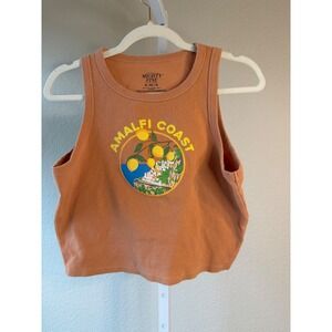 Mighty Fine Amalfi Coast Graphic Cropped Tank Top XL Orange Ribbed Citrus Print